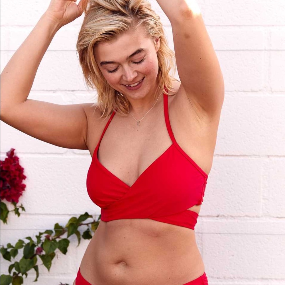Aerie Wrap Halter Bikini Top Chilly Red Large